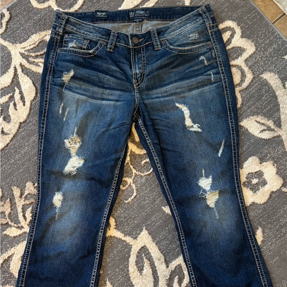 Silver Jeans Blue Straight Leg Distressed Denim